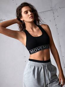 Streetz SHEIN Sport 女士字母针织肩带运动文胸，适合日常锻炼 - 黑色 - 查看 2