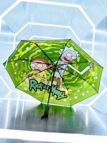 Rick and Morty X SHEIN 1pc Cartoon Character Pattern Printed Automatic Opening And Closing Umbrella With Sun Protection Function, Suitable For School, Work, Outings, And Daily Use, Designed For College Students, High School Students, And Women, Rick,Morty,Portal Gun‌,Green Portal, - Multicolor - View 2