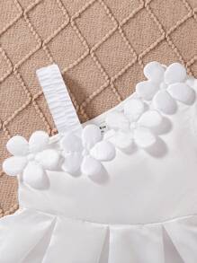 1 件装女童腰部褶皱 3D 花卉装饰派对无袖吊带背心连衣裙