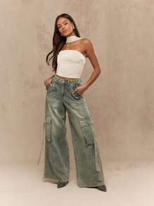 MISSGUIDED Áo Bandeau họa tiết cổ và lưng bằng vải satin - Kem - Xem 3