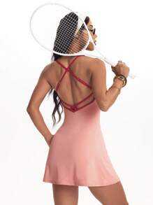 Gameset SHEIN Sport 撞色露背夏季修身吊带运动连衣裙 - 粉色 - 查看 1