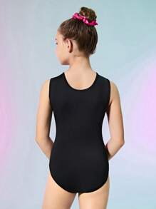 SHEIN 1pc Tween Girls' Rhinestone Splice Gymnastics Leotard, Popular Artistic Competition Performance Ballet Bodysuit, All Season - Multicolor - View 5