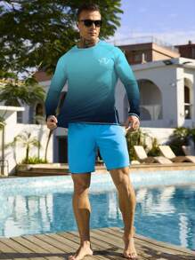 Manfinity Swimmode Camiseta de traje de baño para hombres con efecto degradado para surf en la playa