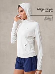 OutZeal 防紫外线 UPF50+ 凉爽触感透气连帽防晒夹克日常休闲 - 白色 - 查看 2