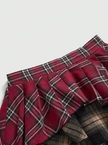 ROMWE Grunge Punk Plus Size Women Grunge Vintage Grungy American Plaid Patchwork Asymmetrical Hem Layered Skirt - Multicolor - View 3