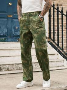RivetRise Jeans casuales de pierna recta lavados con bolsillos tipo cargo para hombre