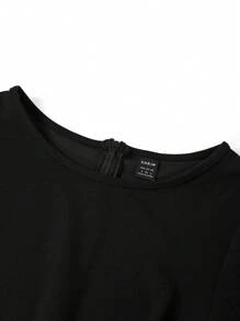 Ellevyn Elegant Women's Black Short Sleeved Patchwork PU Leather In Winter Zip Up Split Thigh Bodycon Dress,Summer Dresses For Women