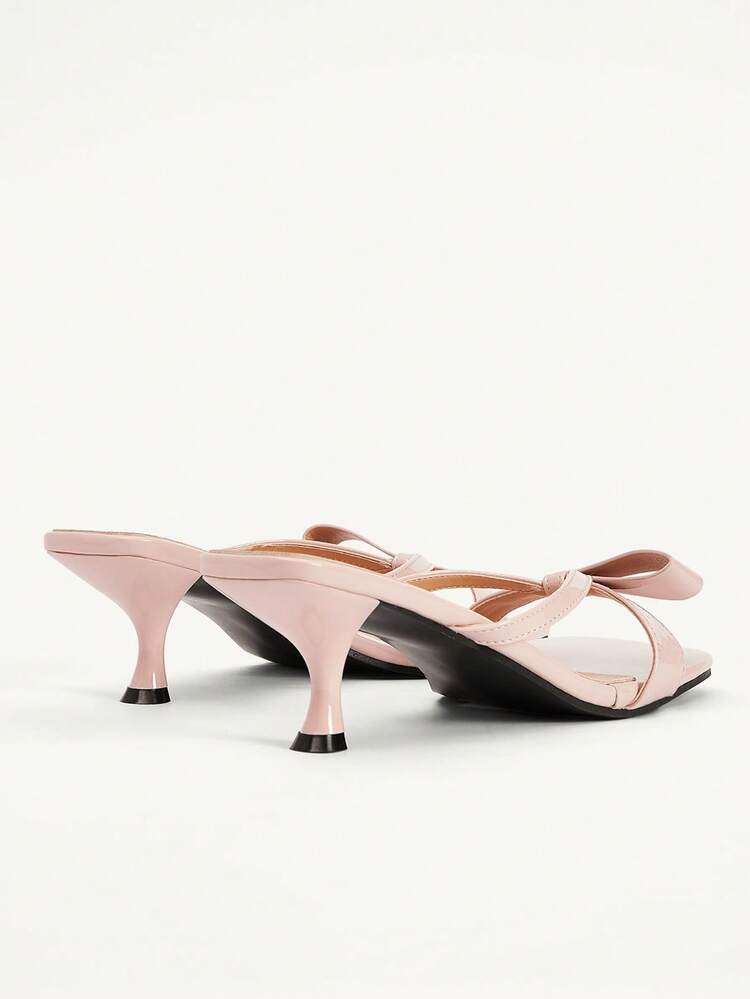 CUCCOO CHICEST Women's Leather Bowknot Square Toe Kitten Heel Sandals, Elegant Minimalistic Light Pink Slip-On High Heels For Date, Tea Party, Holiday, Beach