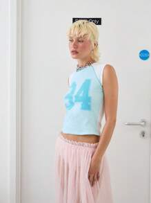 COUREZ Collegetop mit Mesh-Überlagerung / Y2K Streetwear Sommer Tops aus Vintage-Baumwolle - Verschiedenfarbig - Übersicht 5