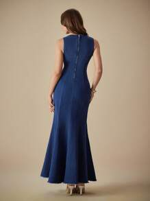 Selenza Women Solid Color Simple Sleeveless Denim Dress  Casual Elegant In Women - Blue - View 2