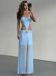 Aloruh Women's Halter Backless Dress With Starfish Decor - Blue - View 5