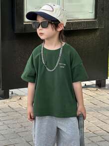 Dazy Kids Camiseta para niños, ropa de otoño para vacaciones - Verde Oscuro - Ver 2