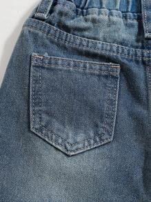 SHEIN Baby Jungen zerrissene vintage gewaschene Katzenbart einfache Basis weich locker passende weite marineblaue Jeans, für Babymode Jungen Kostüme Alltagskleidung Vier-Jahreszeiten-Kleidung und Streetwear Outfits für Kleinkindjungen - Mittele Waschung - Übersicht 6