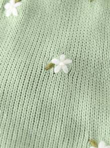 SHEIN Vintaside Kids 女婴花朵刺绣针织连体衣，优雅百搭，适合日常穿着、室内、户外和旅行，春夏季 - 綠色 - 查看 6