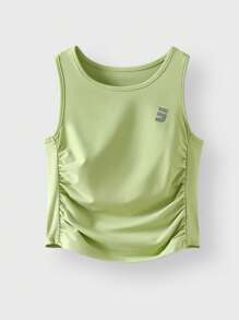 JNSQ Ropa de vuelta al colegio para niña preadolescente, Parte superior deportiva profesional para exteriores, Parte superior deportiva profesional para exteriores con cuello redondo, plisado 3D y estampado reflectante 3M para niños