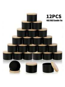 12 hộp nến kim loại 4oz/8oz có nắp vân gỗ - Hoàn hảo cho việc tự làm nến, liệu pháp hương thơm và thủ công - Hộp đựng bền, có thể tái sử dụng để trang trí nhà cửa và làm quà tặng tiệc - màu đen - Xem 1