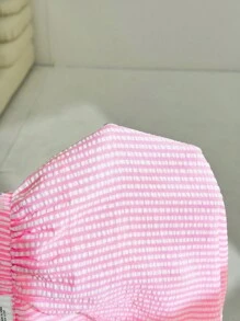 SHEIN EZwear 夏季大码女式休闲条纹抽绳短裤 - 彩色 - 查看 6