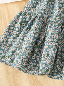 SHEIN Set de 2 piezas para adolescentes que incluye: Camiseta de manga corta y cuello redondo con corazón tejido y estampado floral, y mini falda verde con estampado floral dulce. Adecuado para vacaciones, días festivos, almuerzos, festivales de música y uso al aire libre.