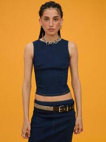 COUREZ 高领修身牛仔背心/女士夏季穿搭/夏季上衣/街头休闲/Y2K棉质复古风