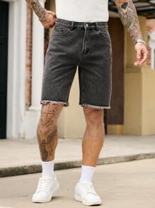 Manfinity Homme 男士休闲水洗边口袋牛仔短裤