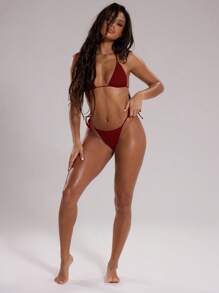 Musera Resort Tie Side Mini Fit Bikini Bottoms Beach Vacation Summer Holiday Spring - Burgundy - View 4