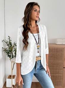 EMERY ROSE Women's Summer Casual Solid Color Hollow Out Embroidered Regular Jacket Summer Tops Going Out Tops Vacation Outfits Woman