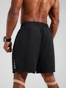 GymBeat 男士松紧腰抽绳黑色夏季运动短裤健身服跑步短裤 - 黑色 - 查看 2