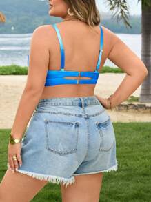 SHEIN CURVE+ Plus Size Women Ombre Gradients Printed Swimwear Top