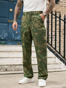 RivetRise Jeans casuales de pierna recta lavados con bolsillos tipo cargo para hombre