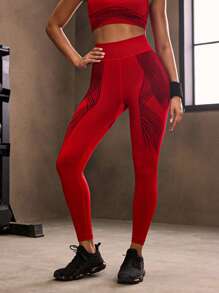 Powerista Kontrastfarbiges Muster Nahtlose Sporthose mit hoher Taille