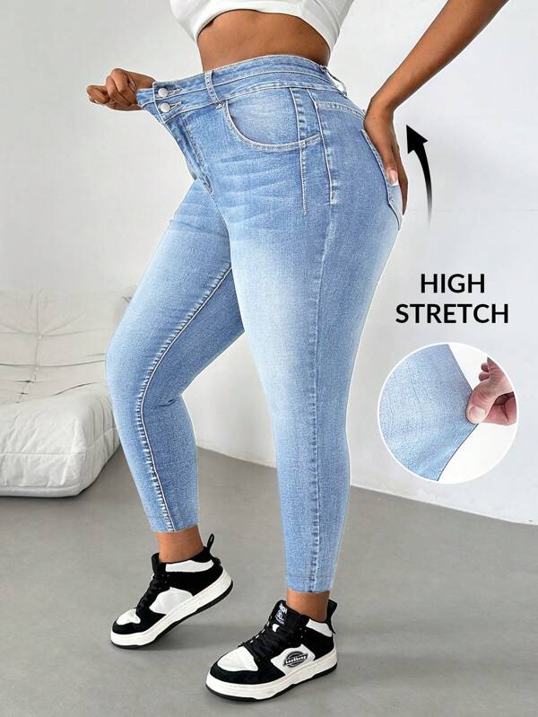 Dripcurv Plus Size Blauwe Stretch Skinny Cropped Denim Jeans Winter Jeans Winter Dames Jeans Dames Jeans Skinny Stretch Jeans Curve Dames Hoge Taille Denim Gekrulde Zoom Broek