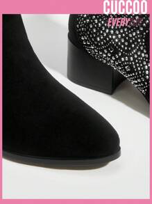 Styleloop 女鞋時尚圓頭鉚釘裝飾多功能西式黑色靴子 - 黑色 - 查看 4