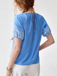 Florisole Boho Patchwork Women's Vacation Shirt - Blue - View 2