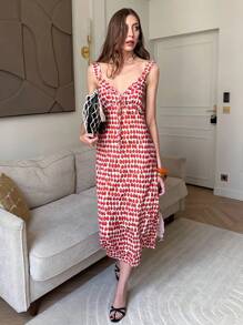 Pariaura Women's Tomato Fruit Print Long Casual Dress, Versatile Commuter Style For Summer - Multicolor - View 5