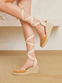 Styleloop Women's Woven Rope Platform Wedge Sandals, Vacation Style BOHO Chic Retro American Western Music Festival Party Thick Bottom Shoes - Brown - View 6