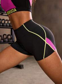 POWERISTA Powerista Women's Contrast Color High Waist Casual Fitness Sports Shorts