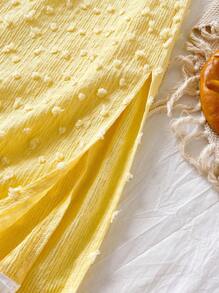 少女纯色不对称肩部抽绳休闲优雅夏装 - 彩色 - 查看 3