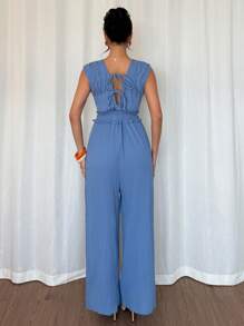 Islaluna Chic V-Neck Drawstring Jumpsuit - Blue - View 2