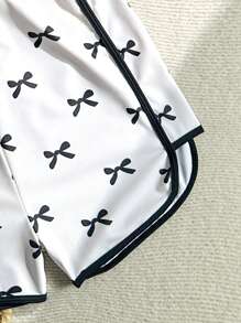 SHEIN 2 件套青少年女孩蝴蝶结印花吊带泳衣，含短裤和上衣，沙滩装，夏季 - 彩色 - 查看 3