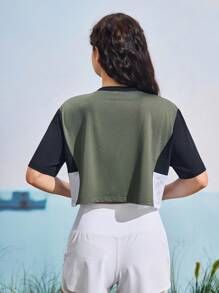 In My Nature Women's Letter Print Color Block Short Sleeve Outdoor T-Shirt - Multicolor - View 9