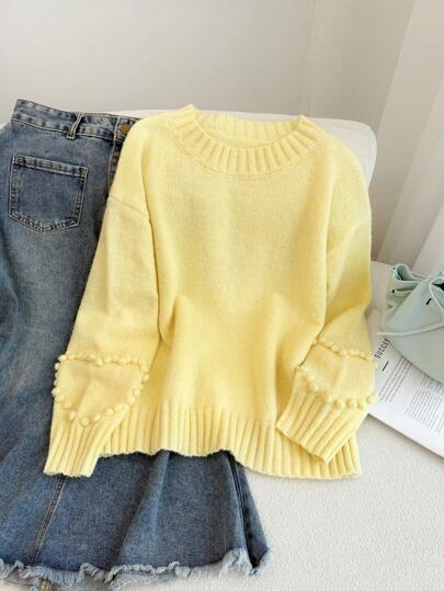 Firerie Jersey de punto minimalista y elegante de mujer para el otoño/invierno, con diseño de corazones y esferas, de talla grande, acogedor y cálido, en color amarillo, con estilo informal y chic para la escuela