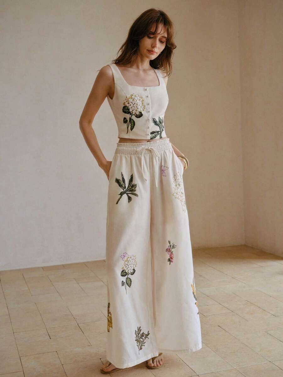 MOTF STUDIO FLORAL PRINT ASYMMETRICAL HEM TANK TOP