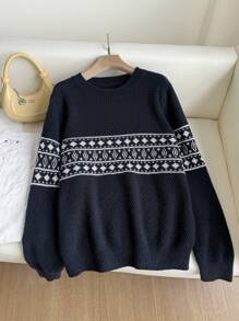 Firerie Women's Heart Pattern Crew Neck Casual Sweater Fall/Winter - Blue - View 11