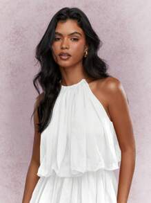 MISSGUIDED PLUS Tiered Ruffle Halter Neck Mini Party Dress Special Occasion Summer Wedding Guest Chiffon Layered Evening Sleeveless - White - View 4