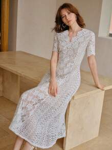 MOTF PREMIUM GUIPURE LACE ZIPPER DRESS - White - View 7