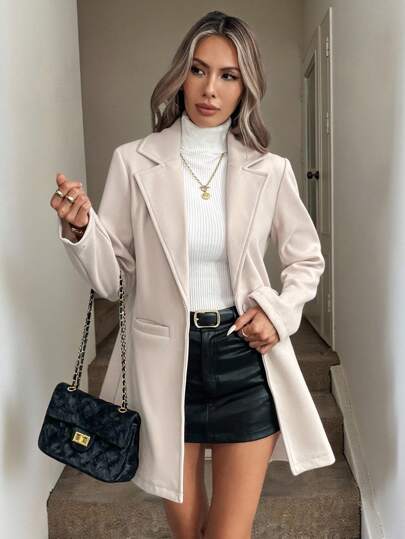 Easowa Chaqueta de mujer de manga larga con escote en V, de estilo minimalista y casual para usar en el trabajo, apta para otoño/invierno, color albaricoque