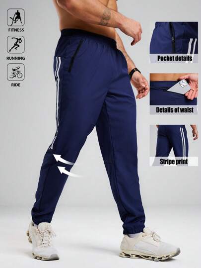 Manfinity Sport Polished Męskie spodnie sportowe w kontrastowe paski z elastyczną gumką