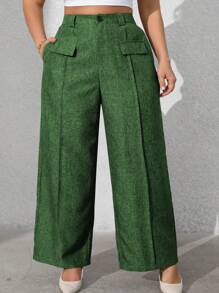 Vionelle Pantalon de tailleur casual pour femme grande taille, couleur unie, avec faux poches avant