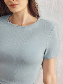 Ocili Leisure Women's Comfortable Stretchy Ruffle Trim Short Sleeve & Shorts Pajama Set