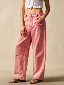 Bohemela Women's Casual Vacation Denim Harem Pants Acid Wash Pink Jeans Pink Baggy Jeans - Red - View 3